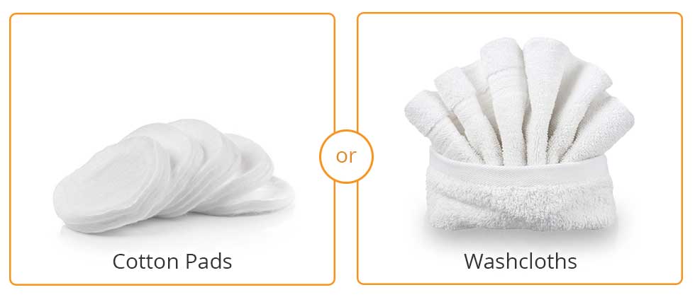 Image of cotton pads and washcloths which can be used for eyelid compresses to treat seborrheic dermatitis of the eyelids (more accurately known as seborrheic blepharitits)