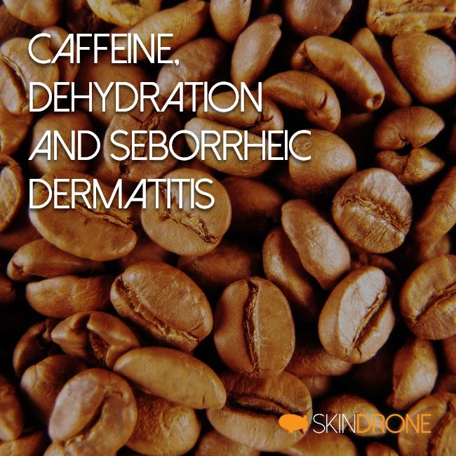 Cover image for the article discussing the potential effect of caffeine on seborrheic dermatitis symptoms - text on background of coffee beans